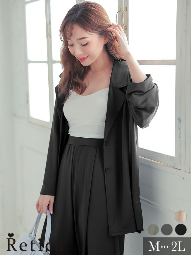 ドロップショルダーテーラードジャケット&サイドスリットワイドパンツパジャマスーツ