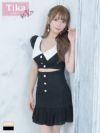 キャバドレス 韓国 ミニ丈 大きいサイズ ワンピース キャバクラ 襟付きフリル袖ウエストカットアウトコットンレース裾フリルガーリータイトミニドレス