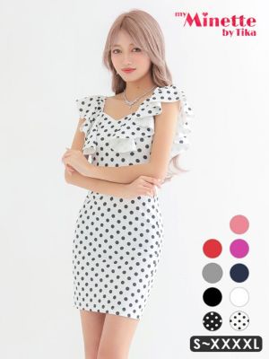 [SALE] フリル袖ペンタゴンネックドット...