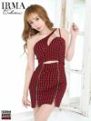 キャバドレス ロングドレス [IRMA/イルマ] 高級千鳥格子柄ワンショルダーダブルジップウエストカットタイトミニドレス