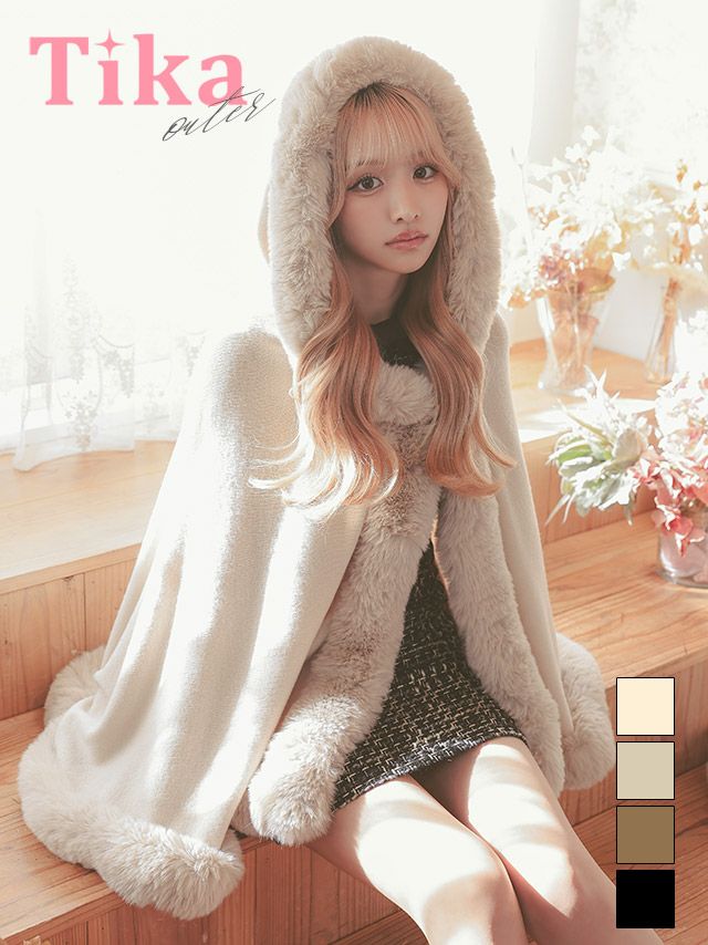 羽織り ケープ カーディガン 防寒対策 ショール フード付きフェイクファーニットケープ大判ショール