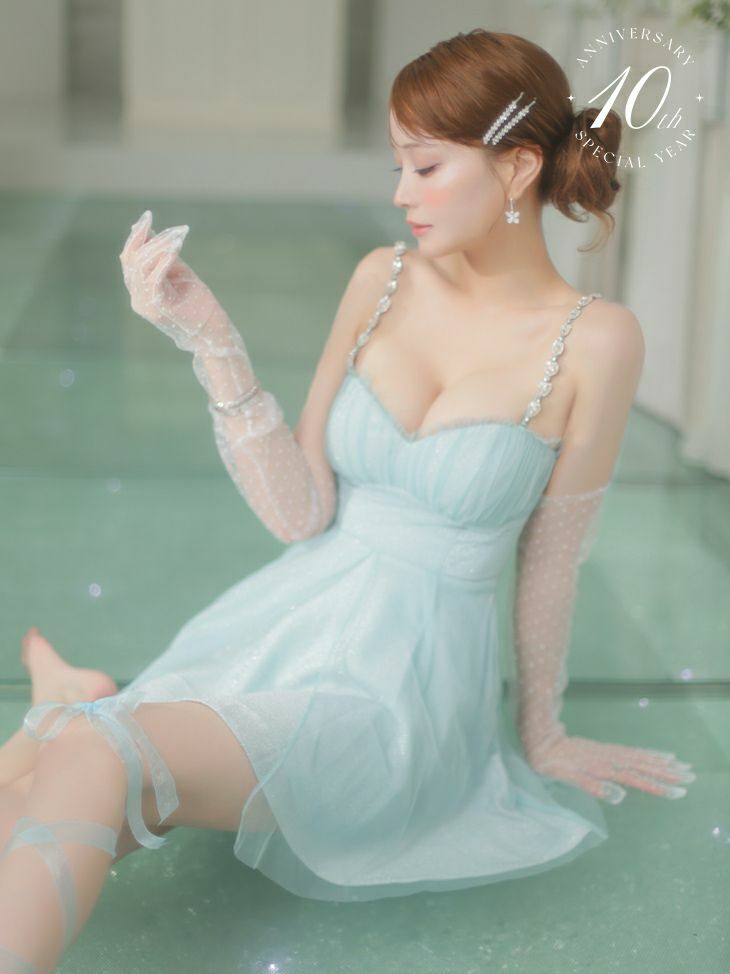 10th SPECIAL COLLECTION 高級 Etoile de Brille キャミソールネックリボンベアトップフレアミニドレス