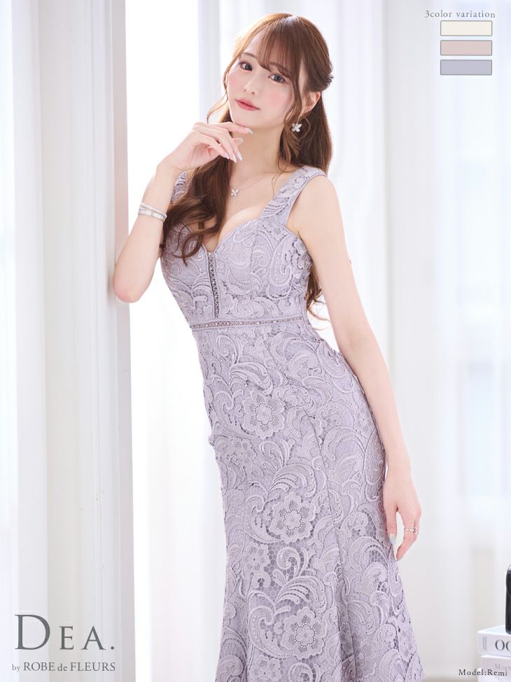 キャバドレス ミニドレス [SALE] [DEA.byROBEdeFLEURS/ディアバイローブドフルール] 高級ケミカルレースハートカットデザインマーメイドノースリーブタイト膝丈ワンピースドレス