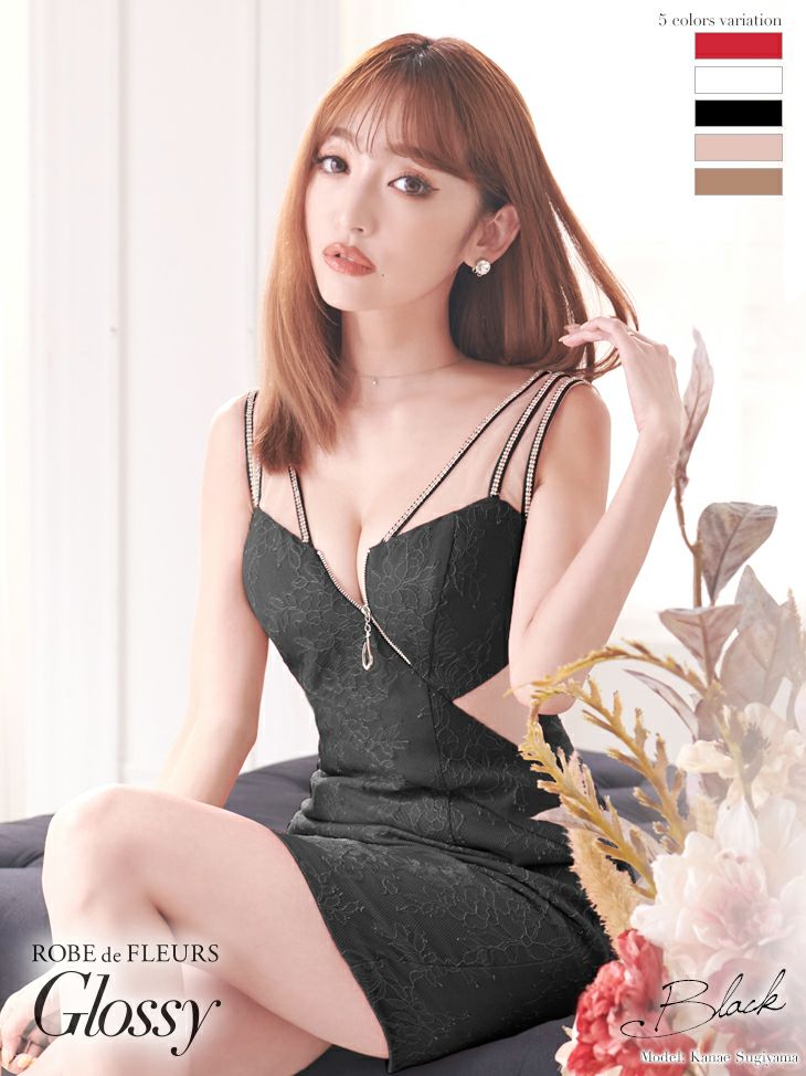 キャバドレス ミニドレス [SALE] [ROBEdeFLEURSGlossy/ローブドフルールグロッシー] 高級ノースリーブバストジップビジューサイドバックチュールクリスマスくびれタイトミニドレス