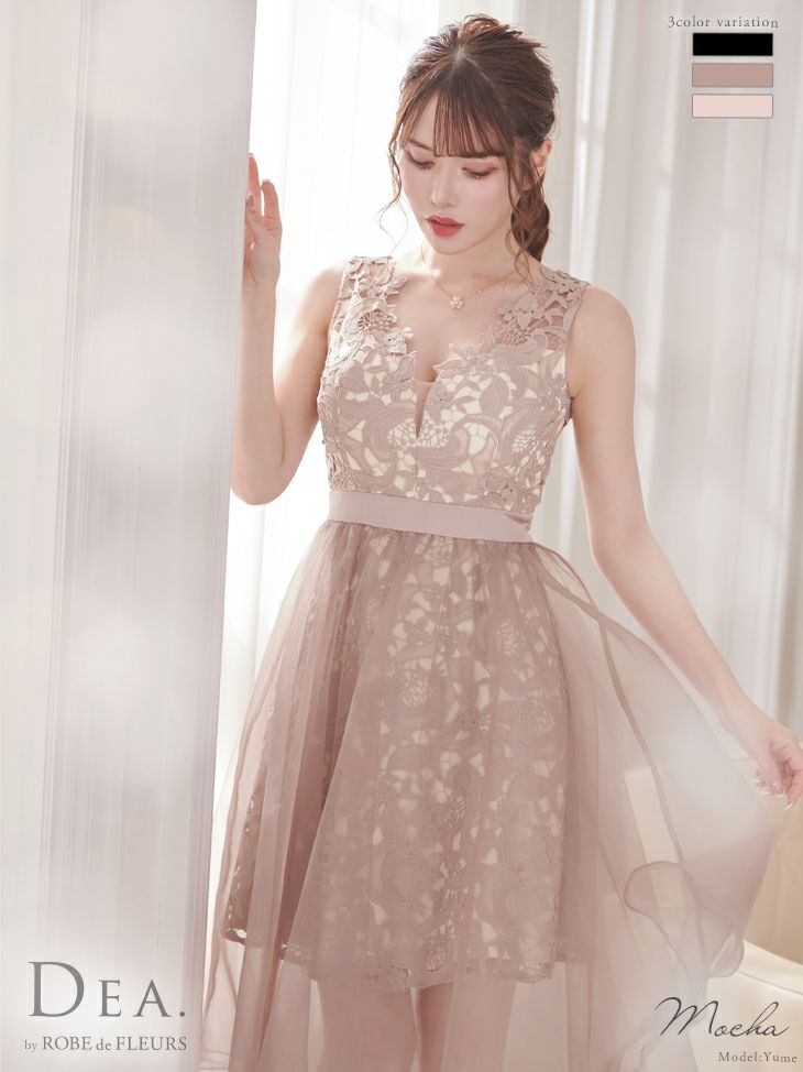 キャバドレス ミニドレス [SALE] [DEA.byROBEdeFLEURS/ディアバイローブドフルール] 高級ノースリーブケミカルレースワンピースオーガンジーAライン膝丈ドレス