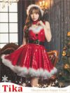 コスプレ サンタ クリスマス インポート 衣装 仮装 ふわふわファー付きキラキラスパンコールフレアスカート王道サンタコスプレ