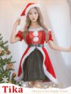 コスプレ クリスマス サンタ 衣装 仮装 オフショルふわふわポンポングリッターラメレイヤード風ボリュームチュールフレアスカート王道サンタコスプレ