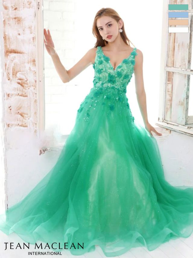 キャバドレス ロング JEANMACLEAN ジャンマクレーン 高級ノースリーブ立体フラワースパンコール刺繍ゴージャスラメチュールバースデーAラインロングドレス