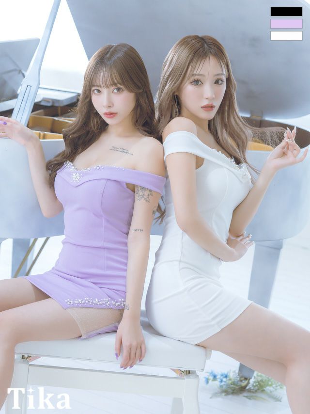 キャバドレス ミニ丈 大きいサイズ キャバクラ オフショルダーフラワーモチーフパールビジューサイドシアー切替タイトミニドレス