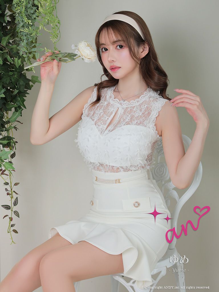 キャバドレス ミニ丈 [an/アン] 高級ノースリーブレースウエスト切り替えミニ丈ドレス