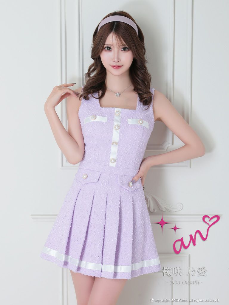 キャバドレス ミニ  [an/アン] 高級パールボタンウエストマークフレアノースリーブミニドレス