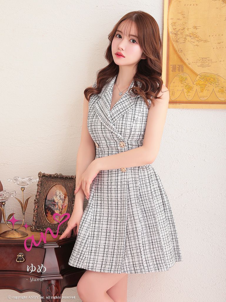 キャバドレス ミニ  [an/アン] 高級チェック柄ノースリーブフレアミニドレス