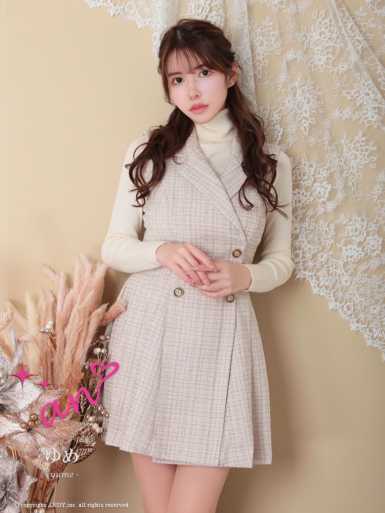 キャバドレス ミニ  [an/アン] 高級チェック柄ノースリーブフレアミニドレス