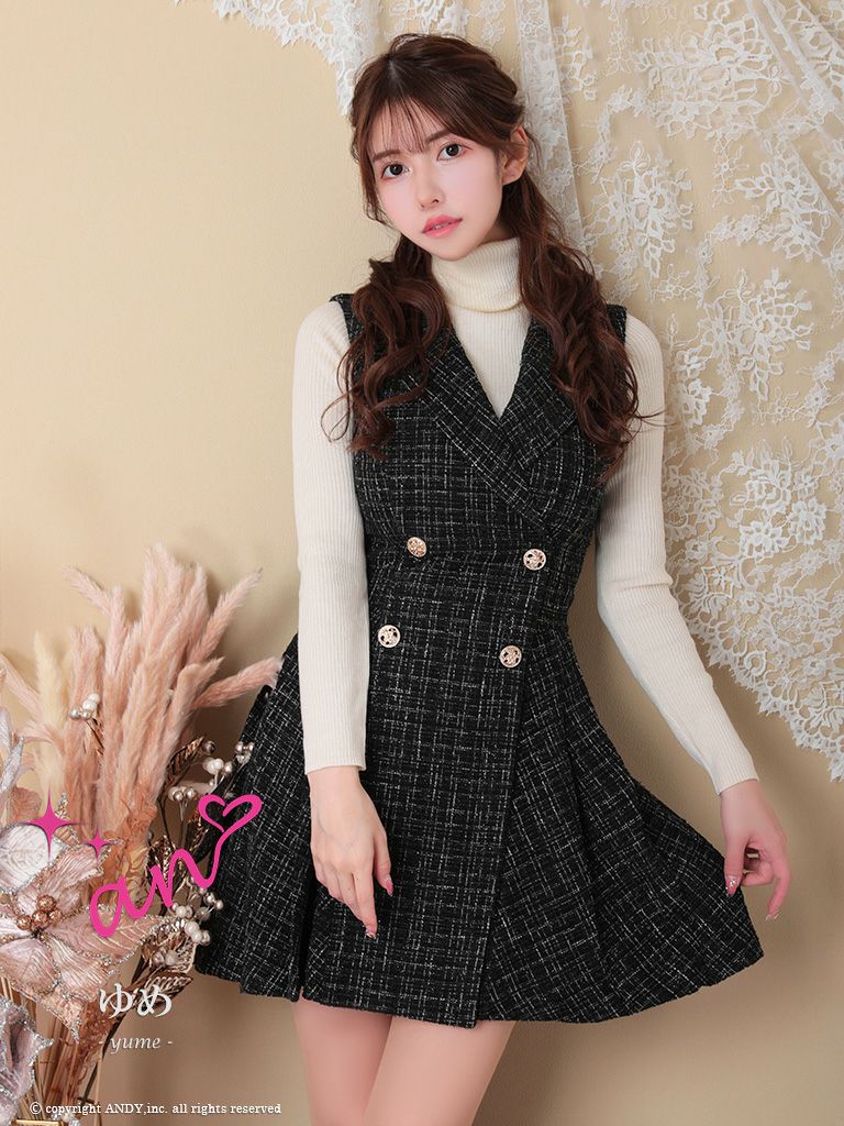キャバドレス ミニ [an/アン] 高級チェック柄ノースリーブフレアミニドレス