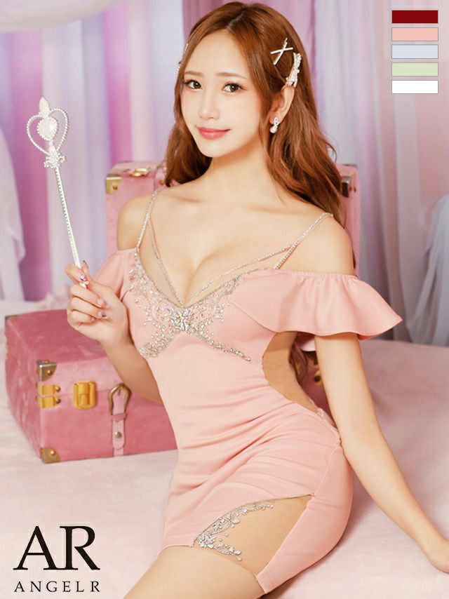 キャバドレス ミニドレス [Angel-R/エンジェルアール] 高級キャミソールバストショルダービジュー肩あきくびれタイトミニドレス