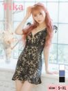 キャバドレス ミニ丈 大きサイズ ワンピース キャバクラ フラワーシフォンノースリーブフリル袖バストジップタイトミニドレス