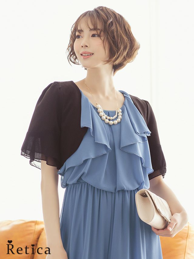 パーティードレス 羽織り カーディガン ショール ショート丈フレアスリーブ半袖シフォンボレロ