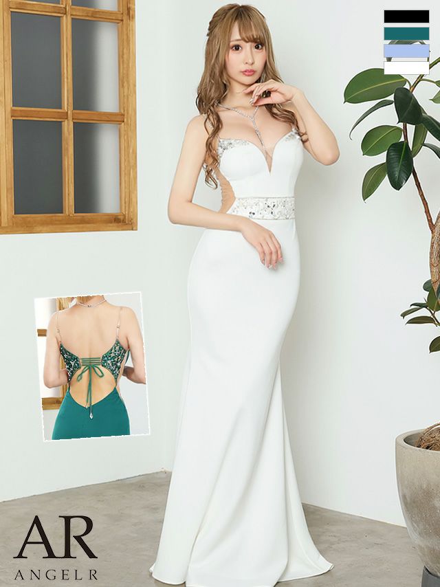 キャバドレス ロングドレス [Angel-R/エンジェルアール] 高級フラワースパンコールレース切替ウエストビジューバックレースアップキャミソールくびれタイトロングドレス