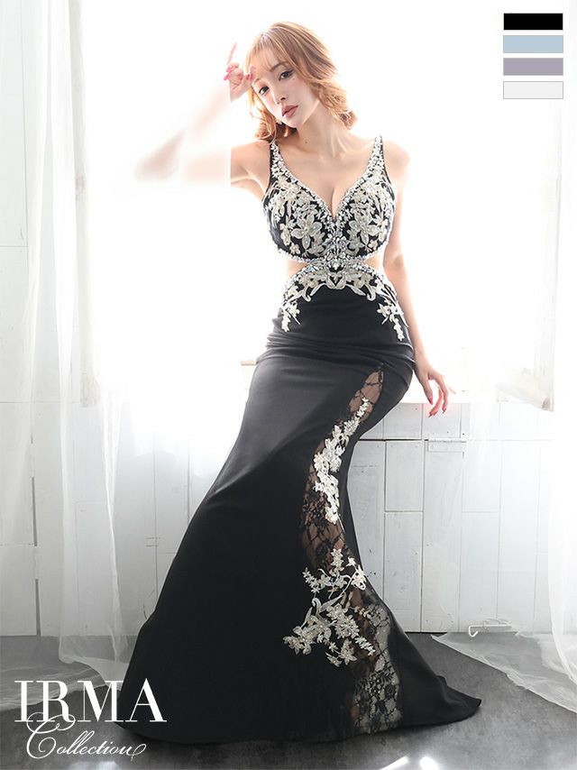 キャバドレス ロングドレス [IRMA/イルマ] 高級キャミソールビジュースリットくびれタイトロングドレス