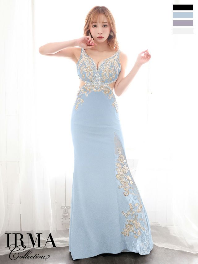 キャバドレス ロングドレス [IRMA/イルマ] 高級キャミソールビジュースリットくびれタイトロングドレス