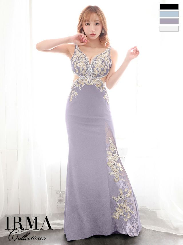 キャバドレス ロングドレス [IRMA/イルマ] 高級キャミソールビジュースリットくびれタイトロングドレス