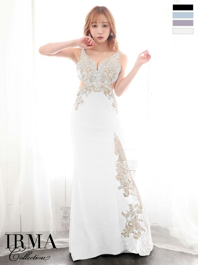 キャバドレス ロングドレス [IRMA/イルマ] 高級キャミソールビジュースリットくびれタイトロングドレス