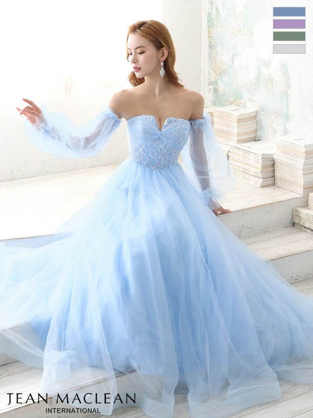 キャバドレス ロングドレス [JEANMACLEAN/ジャンマクレーン] 高級ベアトップロングスリーブ取り外し可能Aラインロングドレス