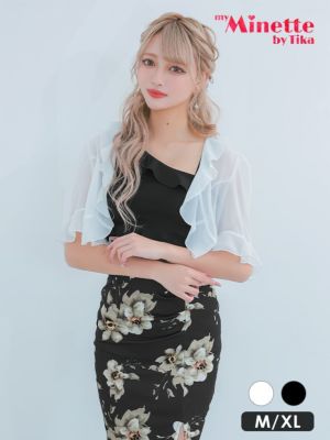 シフォン素材フリル半袖ボレロ (M/XLサイ...