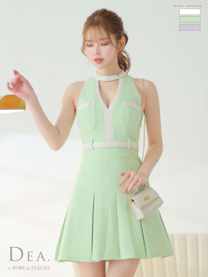 キャバドレス ミニドレス [DEA.byROBEdeFLEURS/ディアバイローブドフルール] 高級アメリカンスリーブツイードフレアミニドレス