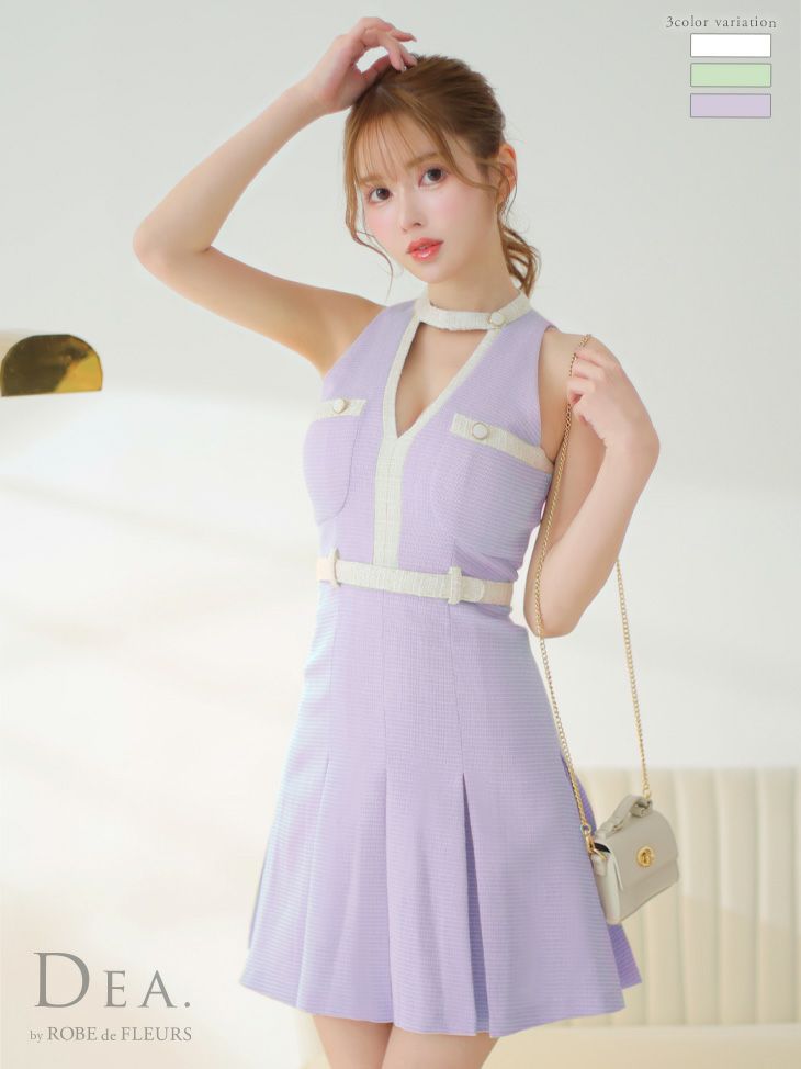 キャバドレス ミニドレス [DEA.byROBEdeFLEURS/ディアバイローブドフルール] 高級アメリカンスリーブツイードフレアミニドレス