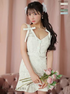キャバドレス ミニドレス [ROBEdeFLEURS/ローブドフルール] 高級キャミソールくびれ花柄刺繍ウエストベルトミニドレス