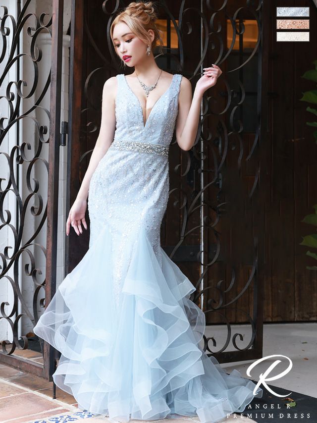 キャバドレス ロングドレス [Angel-RPREMIUM/エンジェルアールプレミアム]  高級マーメイドノースリーブ＆ビジューデザインタイトロングドレス