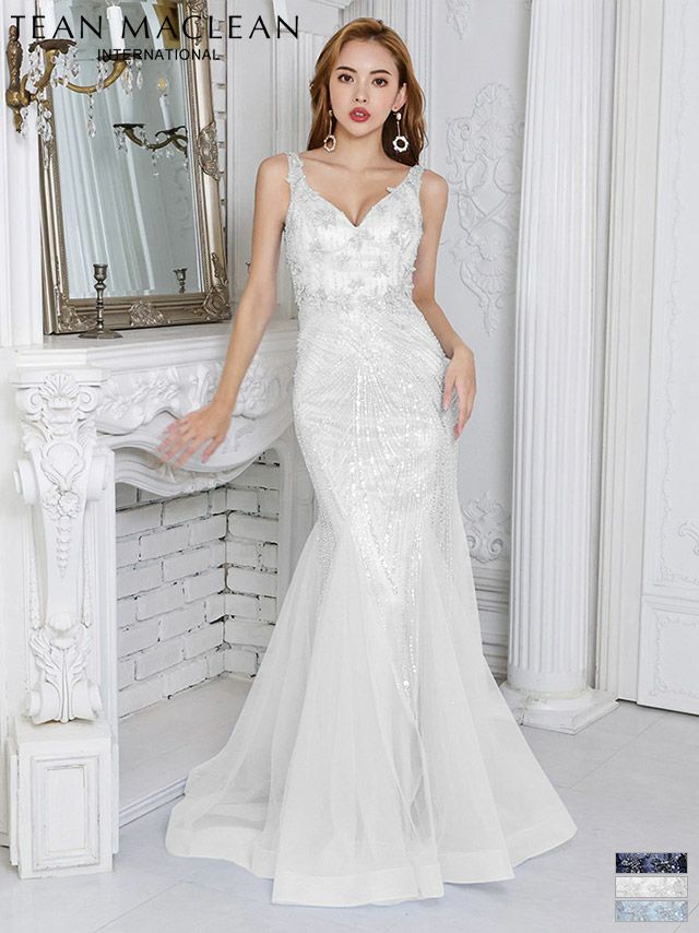 キャバドレス ロングドレス [JEANMACLEAN/ジャンマクレーン] 高級フラワー刺繍ゴージャスビジューキャミソール立体フラワースパンコールビーズ刺繍チュールマーメイドタイトロングバースデードレス