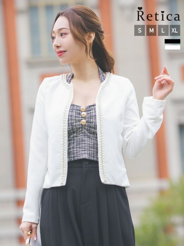 パーティードレス 羽織り ボレロ ジャケット 白 黒 長袖 ノーカラー 結婚式 二次会 卒業式 入学式