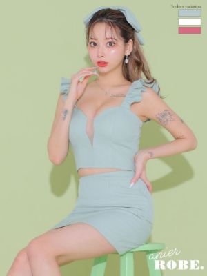 [SALE] [anier.ROBE/アニエルローブ] 高級キャミソールフリルセットアップタイトミニドレス