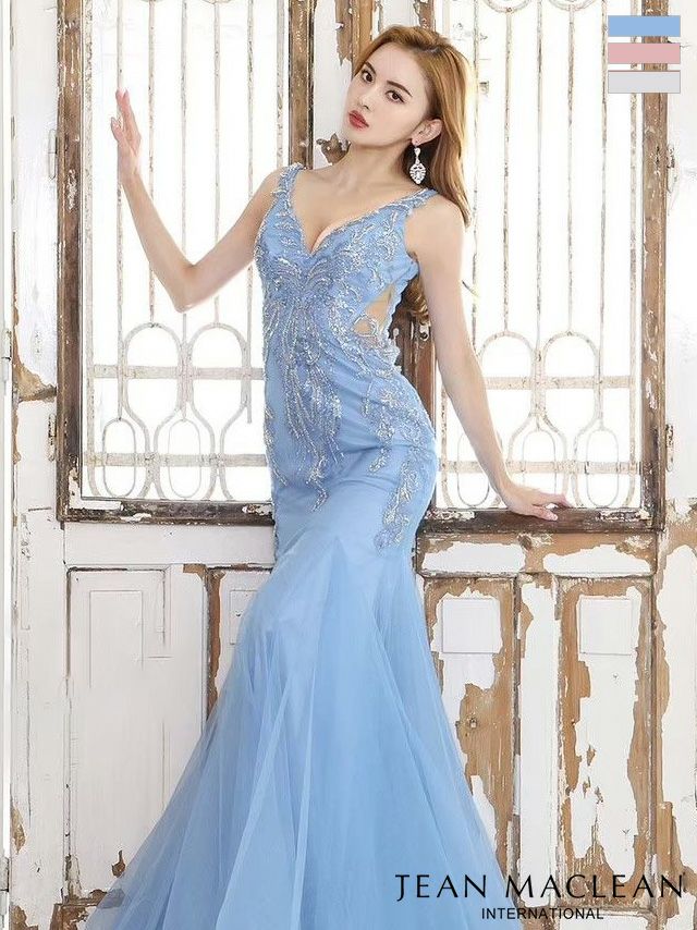 キャバドレス ロングドレス [JEANMACLEAN/ジャンマクレーン] 高級ノースリーブマーメイドビジュー刺繍くびれタイトロングドレス