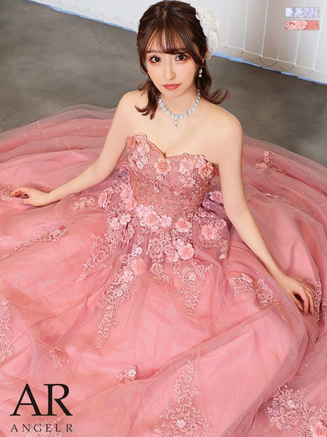 キャバドレス ロングドレス [Angel-R/エンジェルアール] 高級オフショルダーフラワー刺繍ビジューバースデーAラインロングドレス