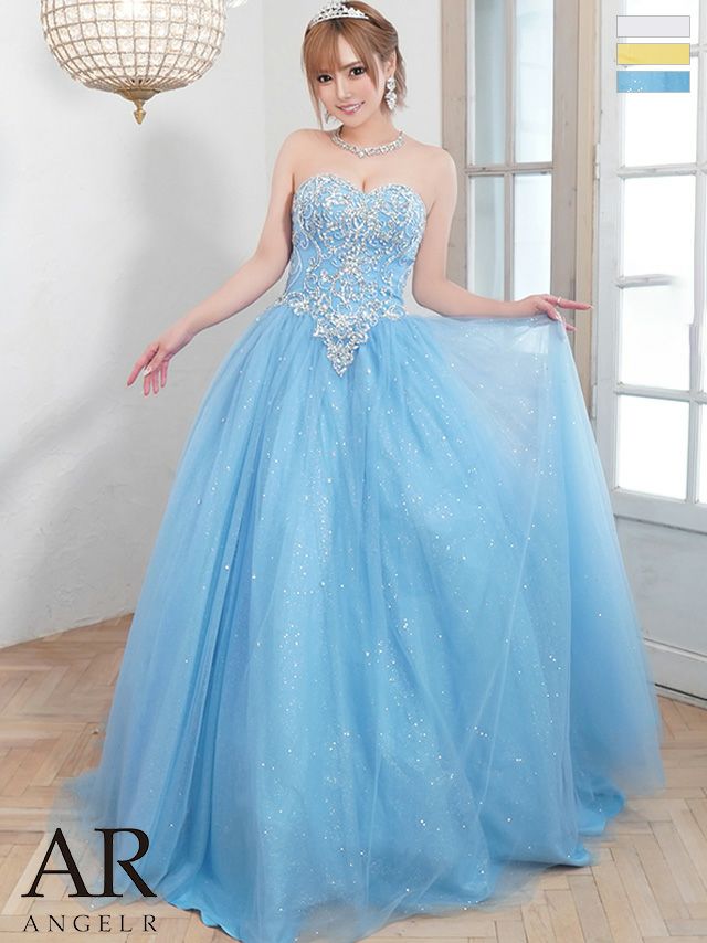 キャバドレス ロングドレス [Angel-R/エンジェルアール] 高級アッパービジューラボリュームチュールAラインロングドレス