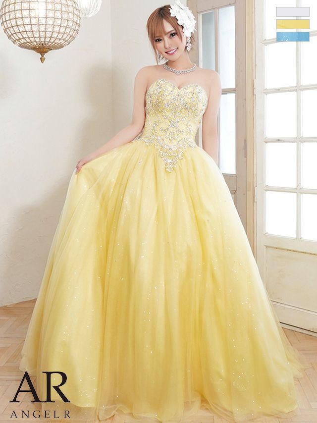 キャバドレス ロングドレス [Angel-R/エンジェルアール] 高級アッパービジューラボリュームチュールAラインロングドレス