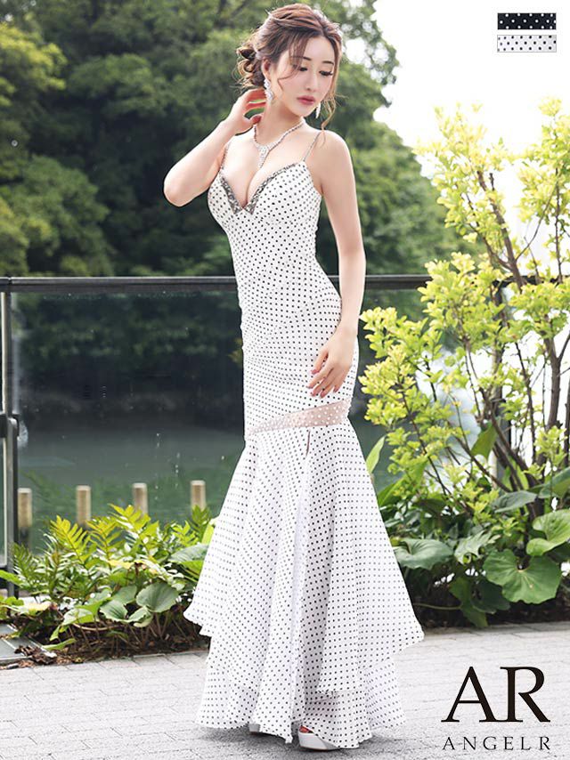 キャバドレス ロングドレス [Angel-R/エンジェルアール] 高級キャバドレスマーメイドドット柄スリットタイトロングドレス