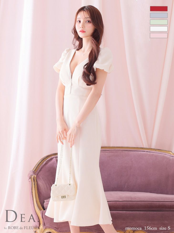 キャバドレス ミニドレス [DEA.byROBEdeFLEURS/ディアバイローブドフルール] 高級フロントジップ半袖パフスリーブ膝丈ワンピースドレス