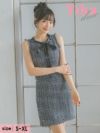 キャバドレス ミニ丈 大きいサイズ タイト ミニドレス ツイード ノースリーブ ネックリボン キャバクラ ワンピース クラブ ラウンジ