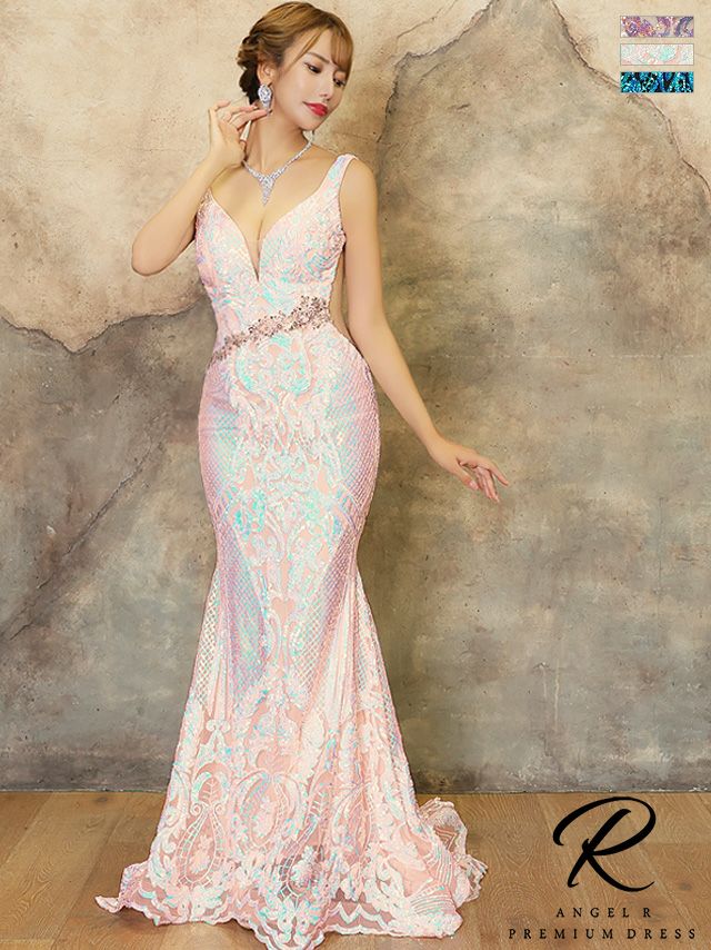 キャバドレス ロングドレス [Angel-RPREMIUM/エンジェルアールプレミアム] 高級マーメイドノースリーブフラワービジュースパンコールバースデーくびれタイトロングドレス