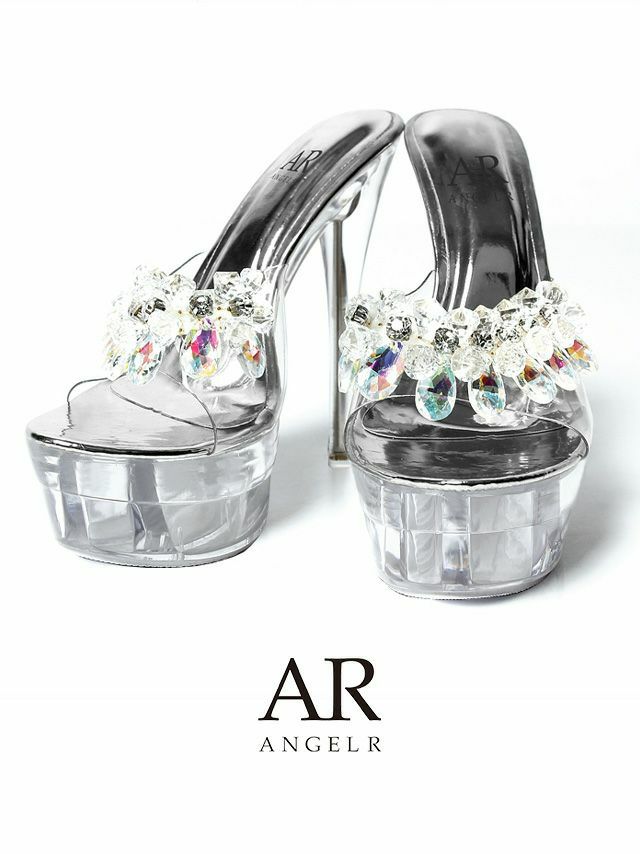キャバシューズ キラキラ サンダル Angel-R/エンジェルアール 高級キラキラビッグレインボーストーン厚底クリアオープントゥハイヒール
