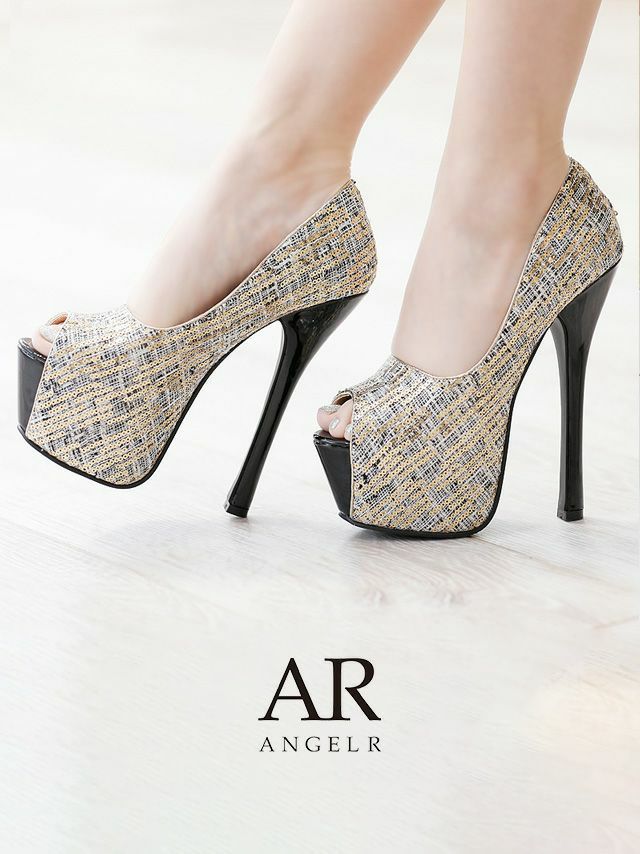 キャバヒール　キラキラ パンプス Angel-R/エンジェルアール 高級キラキラスパンコールメッシュパンプスオープントゥ厚底ハイヒール