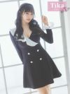 キャバドレス ミニ丈 大きいサイズ 韓国 ワンピース Aライン ミニドレス フレア 袖あり 長袖 モノトーン ワンピ キャバクラ ラウンジ