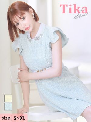 襟付きフラワービジューフリル袖ウエストベルト...