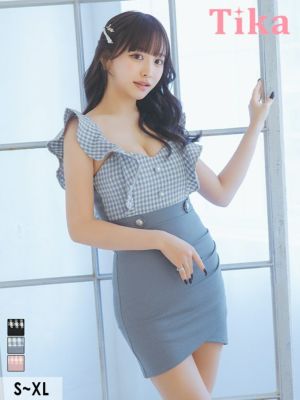 キャミソールフリル袖フロントボタンギンガムチ...