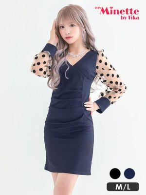 ドット柄シースルーカシュクール風デザイン長袖...
