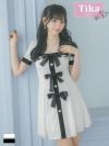 キャバドレス 韓国 ミニ丈 大きいサイズ フレア ミニドレス Aライン 半袖 モノトーン ワンピース キャバクラ クラブ ラウンジ